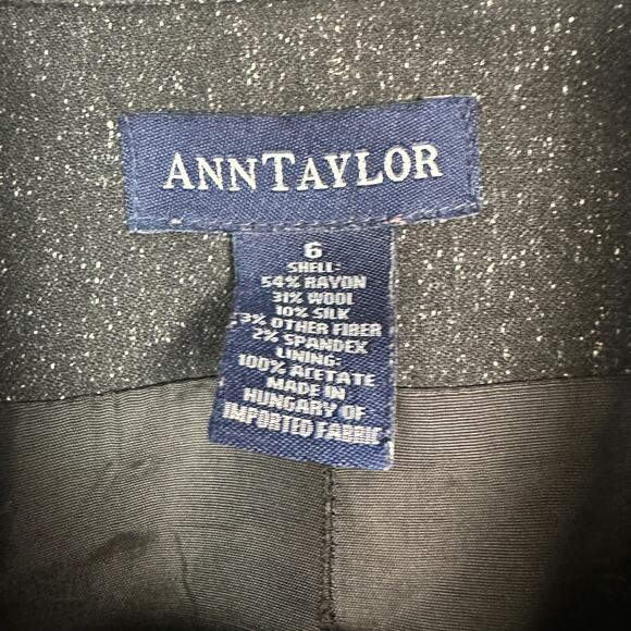 Ann Taylor Black Speckled Wool Silk Blend Button Front Blazer Size 6 - Picture 2 of 7